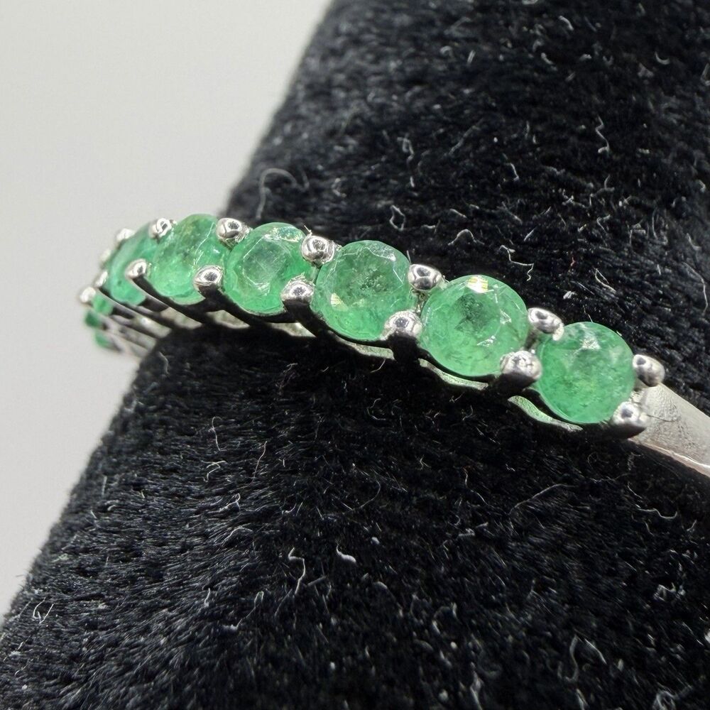 STS 925 Sterling Silver 9 Emerald Five Stone Band Ring Size 9 2.2g
